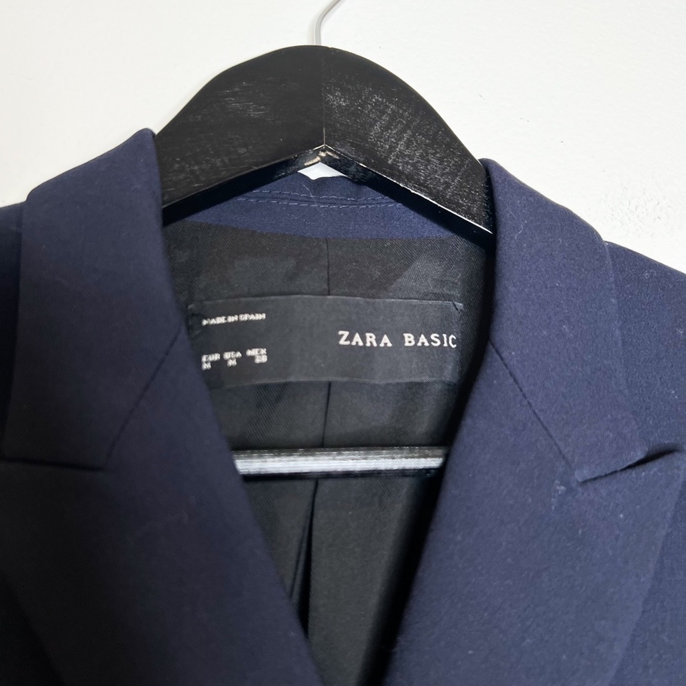 Zara Jacket Double Breasted Blazer In Navy Blue Padded Shoulders - Picture 2 of 5